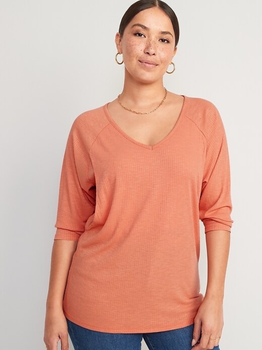 Old Navy Maternity Oversized Rib-Knit V-Neck Nursing Tunic Top Apricot Butter M